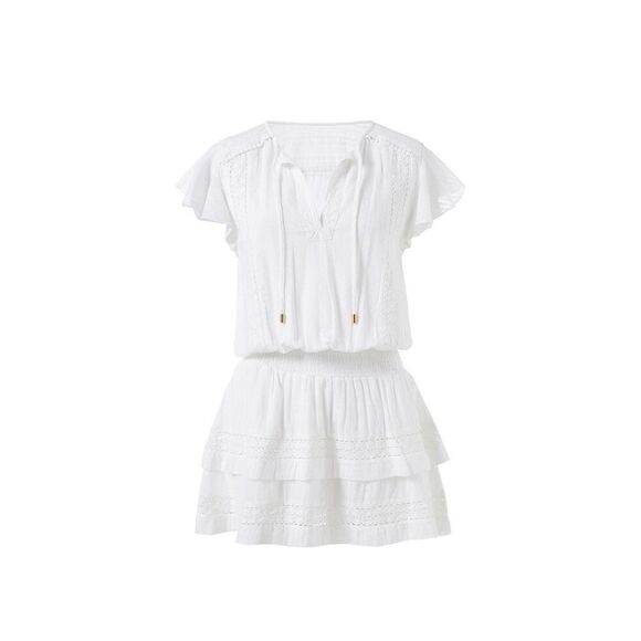 Melissa Odabash Georgie white lace ruffle charming crochet dress large - Picture 2 of 11